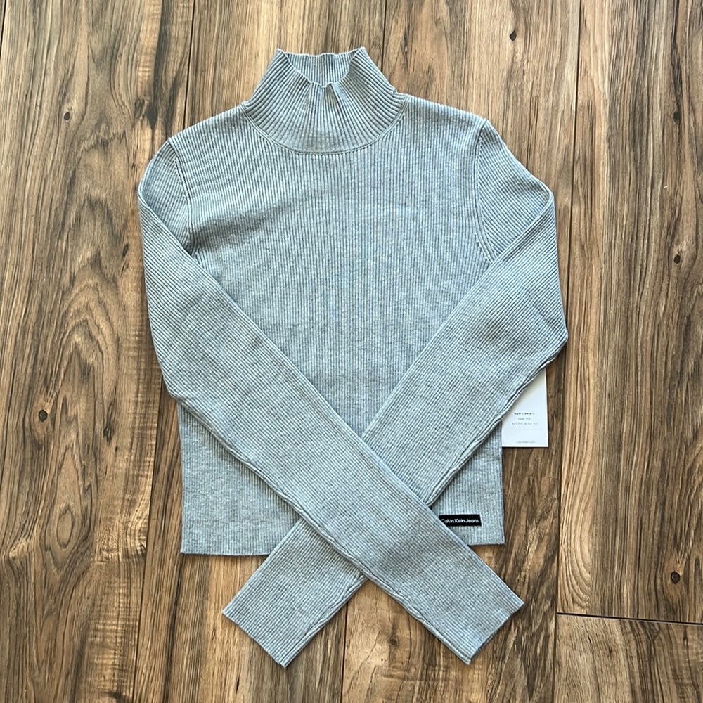 Calvin Klein Jeans MockNeck women’s Top, Long Sleeve, XS, Gray, NWT